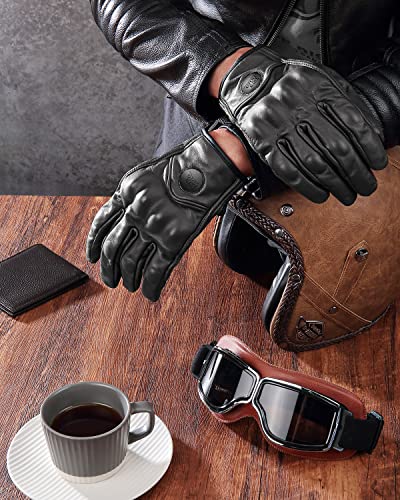 Kemimoto Motorcycle Gloves, Leather Motorcycle Riding Gloves For Men And Women, Touchscreen Motorbike Gloves For Motorcross Racing Bmx Mtb Cycling With Hard Knuckle Black L #TOP1