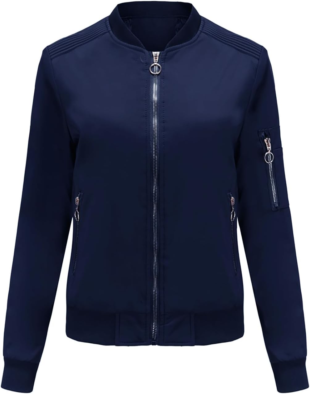 Women Fall Winter Warm Bomber Jacket Casual Long Sleeve Full Zip Up Windbreaker Quilted Jacket Moto Coat Outwear