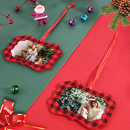 Christmas Picture Frame Ornaments, 12Pcs Christmas Felt Photo Frame Buffola Plaid Hanging Photo Frames Ornaments Keepsake Decor For Christmas Tree Hanging Decorations Or Holiday Presents(Red&Black) #TOP3