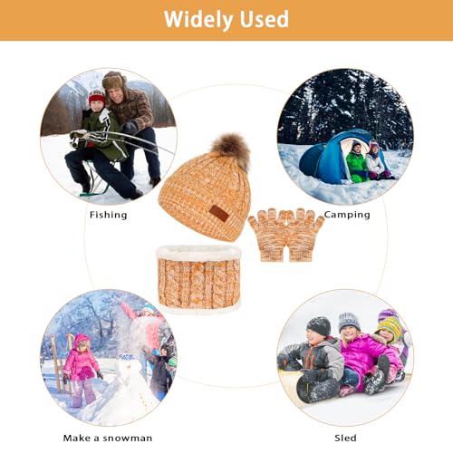 Image of Kids Hat Scarf Gloves Set, Kids Winter Beanie Hat Scarf Gloves Set with Knit Thick Warm Fleece Lined for 1-6 Years Old