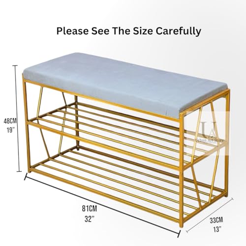 Image of Bench for Bedroom - Changing Stool With Shoe Cabinet and Rack - Free Installation Household Entrance Seat With Cushion