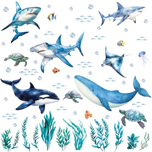 SHUCHING Wandtattoo Meerestiere, Wandaufkleber Hai Wal, Selbstklebend...