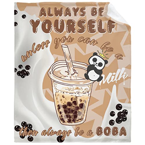 Always Be Yourself Unless You Can Be A Boba Blanket Throws Gift for Girls Boys?Cute Decor Plush Soft Lightweight Flannel Fleece Blankets Manga Quilt for Bed Couch Chair 120x90In Extra Large