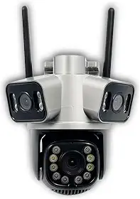 Câmera Ip Tripla Wi Fi ou Cabo RJ45 3 Lentes Cartão Com 128gb