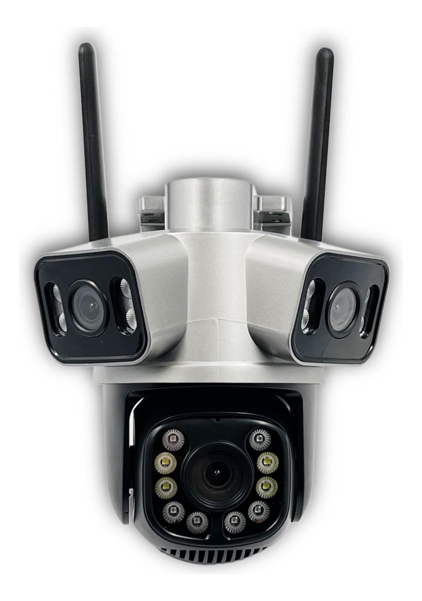 Câmera Ip Tripla Wi Fi ou Cabo RJ45 3 Lentes Cartão Com 128gb