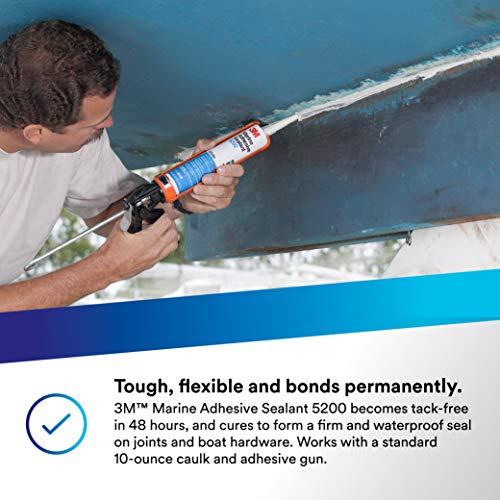3M Marine Adhesive Sealant 5200 (06500) Permanent Bonding And Sealing For Boats And Rvs Above And Below The Waterline Waterproof Repair, White, 10 Fl Oz Cartridge #TOP5