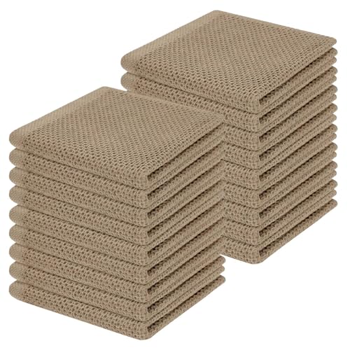 Image of Homaxy 100% Cotton Waffle Weave Kitchen Dish Cloths, Ultra Soft Absorbent Quick Drying Dish Towels, 12 x 12 Inches, 18-Pack, Tan