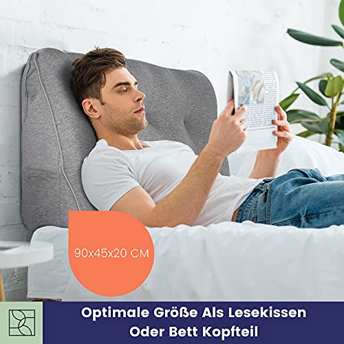 Bequemes Rückenkissen Baumwoll-Optik 90cm, Oeko-TEX, Modernes Keilkissen Bett, Mittelharter Polsterung - Perfekt als Lesekissen, Wandkissen, Rückenlehne - Premium Bett Kopfteil, Gepolstert DYNMC YOU - Image 6