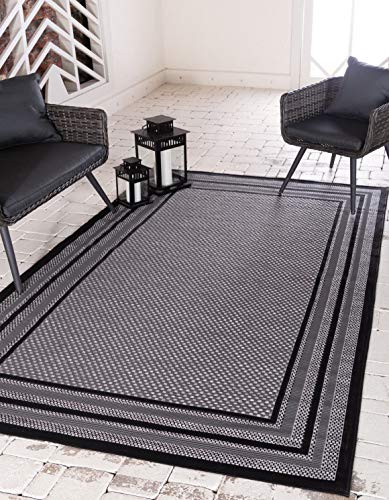 Tapete Unique Loom Multi Border 125x185 cm Gris/Negro miniatura 1