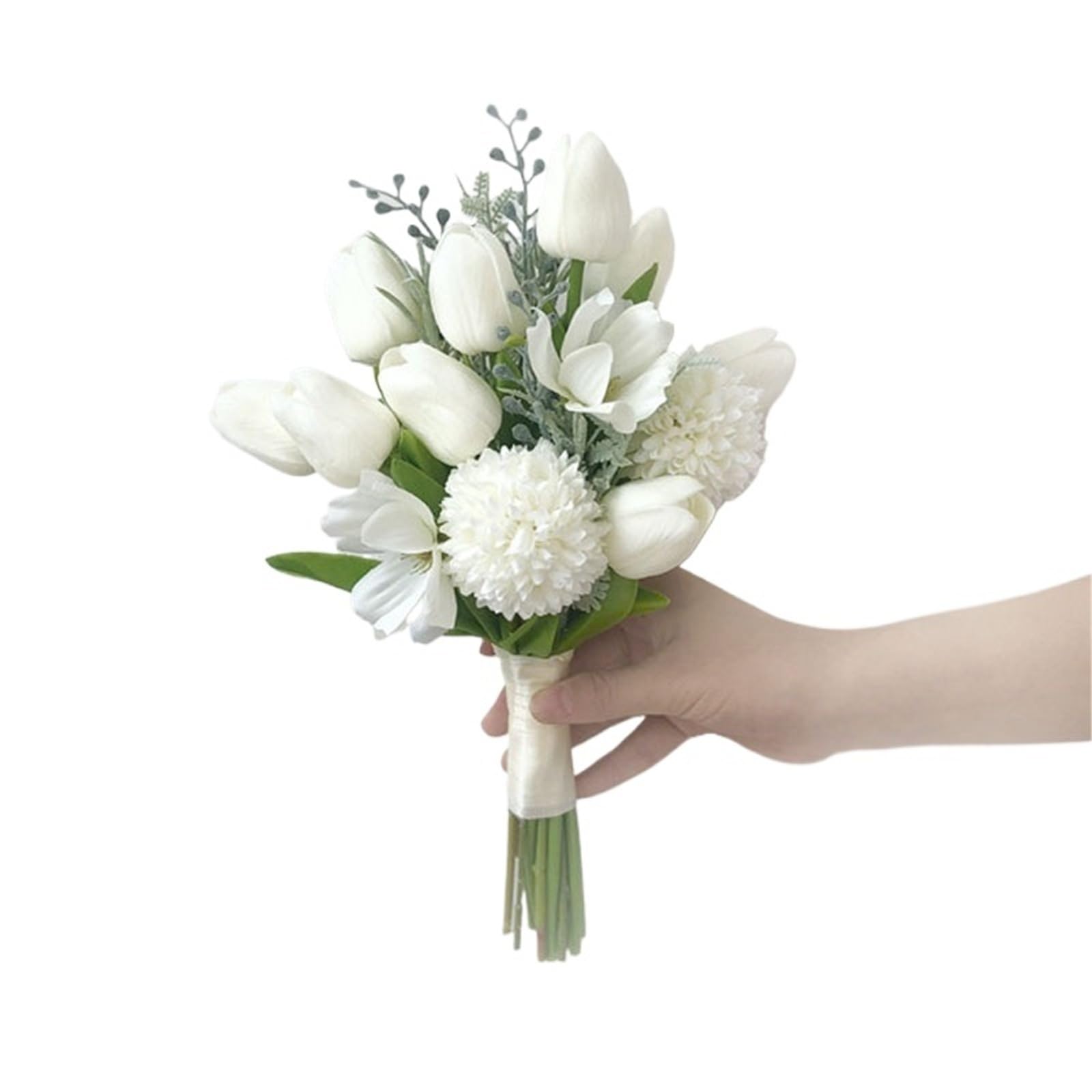 WENYOG Wedding Bouquet Bride And Bridesmaid Holding Flowers White Imitation Orchid Tulips(Color 2)