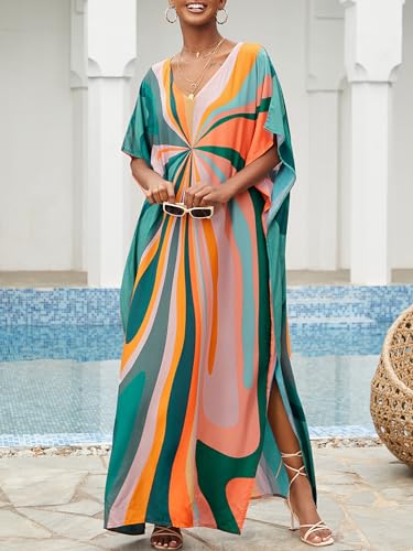 Image of Kaftan Dresses for Women Plus Size Summer Beach Dress with Print and Swim Cover Ups