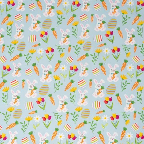 SINGER Fabrics 100% Cotton Quilt and Craft Fabric for Sewing 44 Inch Wide Bunnies and Carrots On Blue Cut by Yard