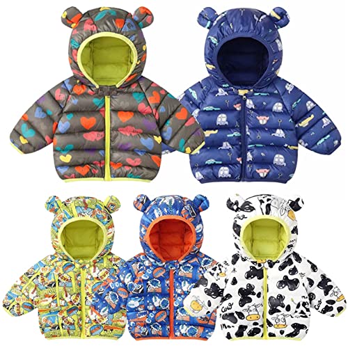 Kaitobe Boys Bomber Jacket Toddler Winter Coats Baby Boys Girls Jacket Hooded Cow Print Puffer Down Jacket Warm Outerwear #TOP2