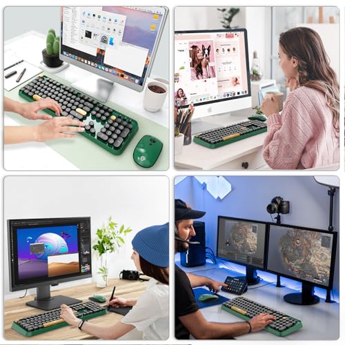 FOPETT Wireless Keyboard and Mouse Combo, 104 Keys Full-Sized 2.4 GHz Round Keycap Colorful Keyboards, USB Receiver Plug and Play, for Windows, Mac, PC, Laptop, Desktop (Black Green) by FOPETT - Image 7