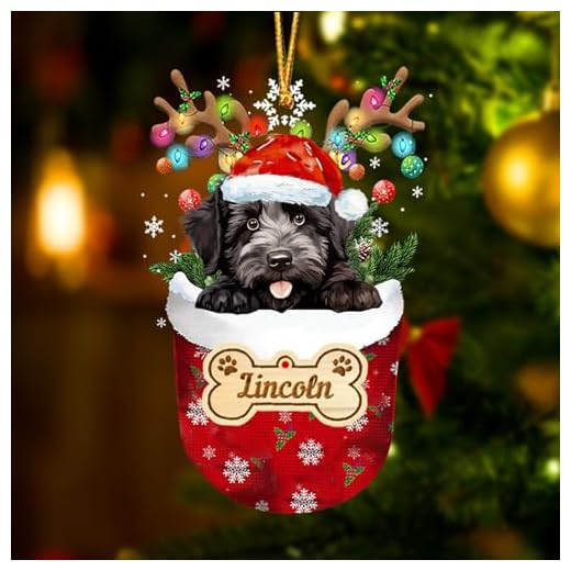 FAMITRENDZ Personalized Bouvier Des Flandres in Snow Pocket Christmas Ornaments, Custom Bouvier Des Flandres Dog's Name, 2 Layer Acrylic Mix Wood Ornament, Dogs Lovers Gift for Christmas