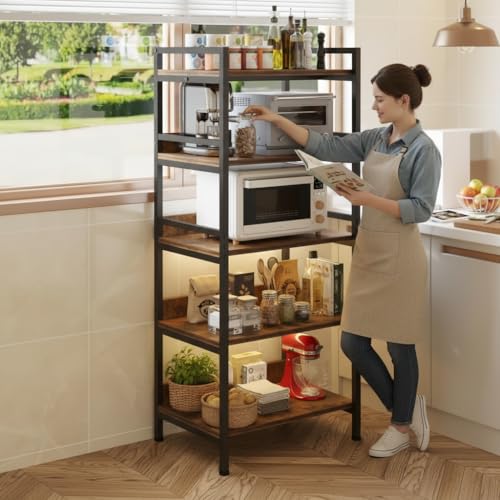 Image of RIZIK STORE 5-Tier Metal & Wooden Microwave Oven Stand - Multipurpose Extra Storage for Kitchen, Coffee Bar, Countertop, Bathroom (5 TIER)