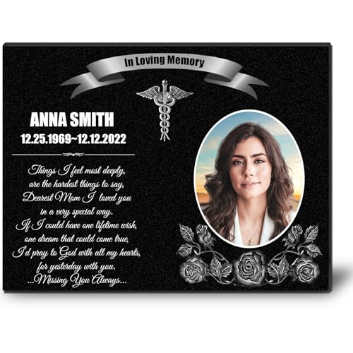 Image of ADFSTONE Memorial Stones for Personalized Small Grave Stone, Remembrance Gifts, Customized Picture Grieving Plaque for Humans, Memory Plaque for Loved Ones Lost, Little Tombstones