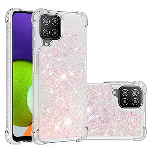 Transparent Liquid Case für Galaxy A22 4G Silver, Gel Silicone Phone Case Glitter Floating Liquid Cover Ultra Slim Bumper Case Sparkly Back Case Resistant Hard Compatible with Samsung Galaxy A22 4G