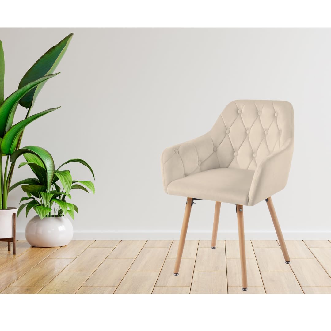 Tata Home Poltrona Sedia da Salotto in Velluto Poltroncina da Camera Imbottita Relax con Gambe in Legno e Braccioli Alti Colore Beige Mod. Velvet Sponge