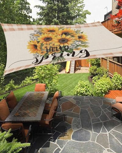 Plaid Sunflower Sun Sail Shades Rectangle Canopy,Sunlight Block Heavy Duty Curved Backyard Shade Cover, Waterproof Sun Shades for Patios Garden Pergola Outdoor,6.5'x10' Vintage Country Botanical Plant