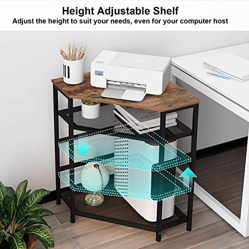 VEDECASA Corner Printer Stand Table with Power Outlet Charging Plugs USB Port Adjustable Storage Shelf Computer Tower CPU Stand Holder for Home Office (Brown) - Thumbnail 4