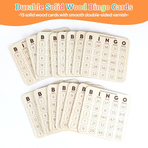 Extguds Wooden Bingo Game Set – Deluxe Bingo Kit with 7in Cage & Wooden Handle,400 Wood Bingo Chips, 15 Solid Wood Bingo Cards & Storage Bag, Master Board, 78 Bingo Balls for Large Groups, Parties - Thumbnail 2