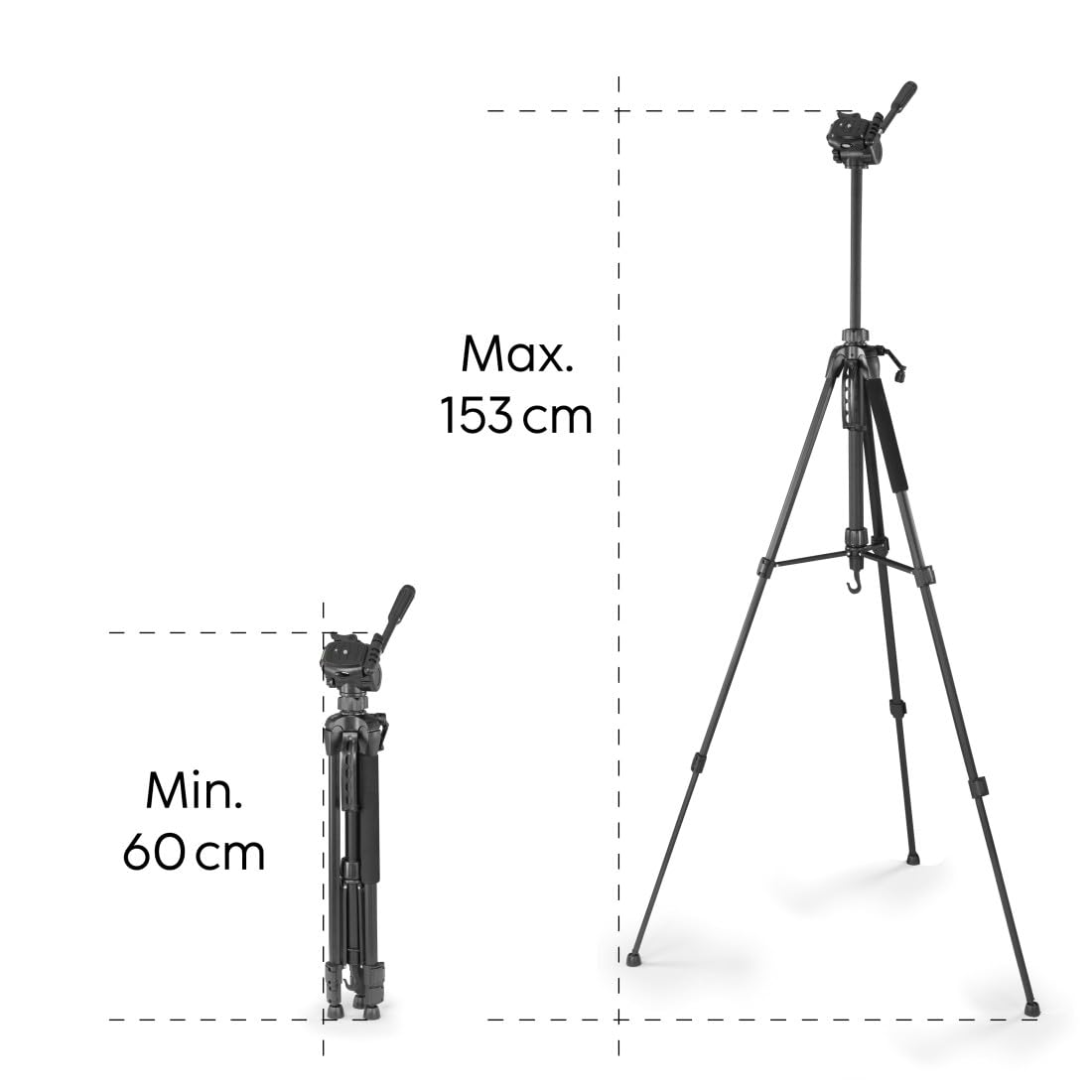 Hama Statyw do kamery Action 153 3D (lekki statyw fotograficzny z uchwytem na telefon komórkowy, tripod o wysokości 60-153 cm, trójnożny statyw z głowicą 3-drożną, statyw do lustrzanki, pasuje do