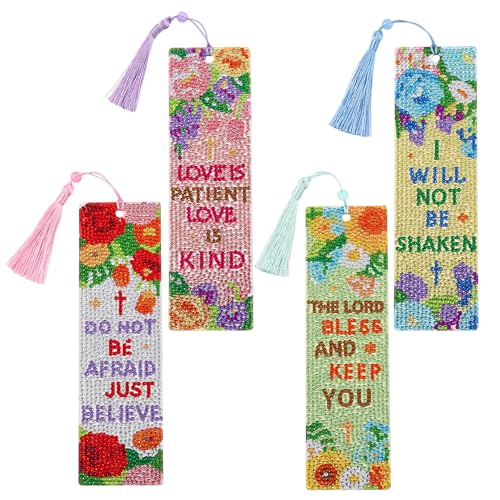 4 Pcs Flower Diamond Painting Bookmark for Books Journals PlannersDIY Diamond Art Kits for Reading Women & MenBeautiful Book Marks Gifts for Book LoversReading Accessories for Adults & Kids