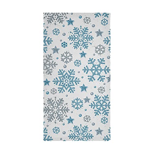 Winter Blue Silver Snowflake Snow Hand Bath Towel Highly Absorbent Soft Hanging Towels Merry Christmas Jingle Bells Happy New Year Kitchen Dish Towel Set Washcloth 2Pcs #TOP3