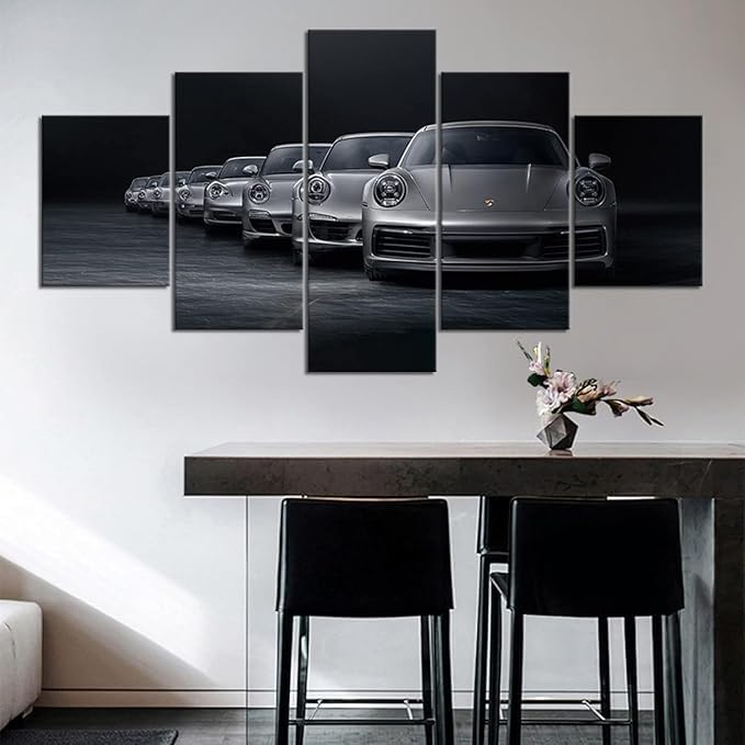 Grand tableau decoration murale salon avec cadre porsche 5 parties moderne