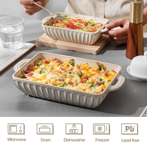 Casserole Dish for Oven, Ceramic Baking Dishes Set, Vintage Hobnail Bakeware Sets of 3, Rectangular Baking Pan, Deep Lasagna Pan with Handle for Cake, Wedding Kitchen Gift, 13.77“/11.6"/8.85" - Image 5