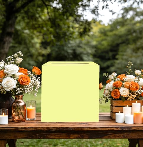 Image of SietDESEO Yellow Card Box for Graduation Large Cardboard Gift Card Box Holder for Wedding Reception Birthday Graduation Baby Shower Raffle Ticket Box with Slot