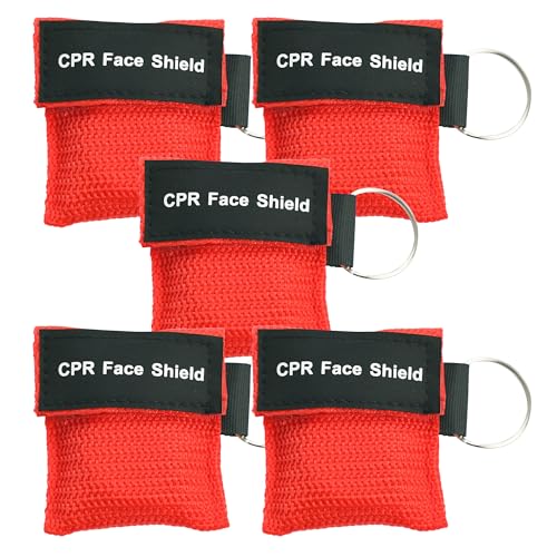 5 Packs CPR Face Shield One-Way CPR Mask for Pocket Keychain CPR Emergency Face Mask for First Aid Cardiac Resuscitation Training Kit (5)