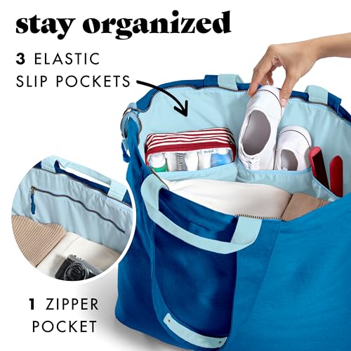 Image of Fit & Fresh XL Beach Tote Bag for Women - XL Travel Tote with Zipper & Pockets, Oversized Canvas Pool Bag, Weekender Carry-On