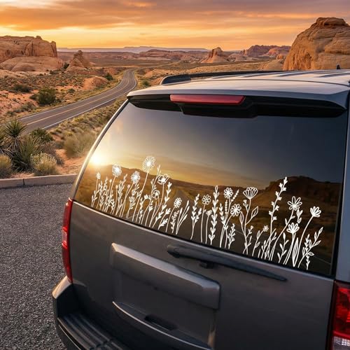 Image of 2Pcs Flowers Car Sticker for Headlight Waterproofs Headlight Window Decal for Vehicles Wildflowers Boho Car Sticker Decoration