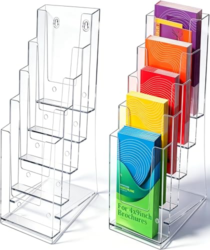 TMWEFUSC 2 Pack Acrylic Brochure Holder 5 Tier Clear Brochure Display Flyer Holder 4.2"x11.3" inch Rack Brochure Holder Suitable for 4"x9" Brochures,Magazine Holder,Flyer Holder (2)
