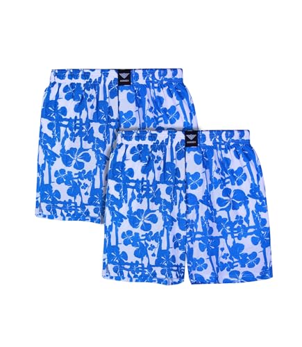 Generic Men 2P Cotton Shorts,Summer Casual Beach Shorts Drawstring Breathable Print Pajamas Bottoms Shorts(XS,W-Blue Print), X-Small