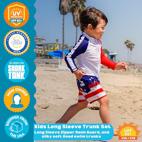 Image of SwimZip Boys' Long Sleeve Rash Guard & Swim Shorts Set - UPF 50+ Sun Protection