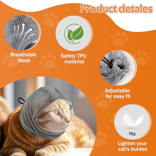 Image of Adjustable Cat Muzzle for Grooming and Biting Prevention, Breathable TPU Material with 4 Anti-Scratch Gloves for Nail Trimming Bathing Vet Visits
