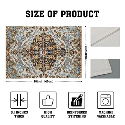 Image of Ethnic Boho Placemats Set of 6 Bohemian Carpet Vintage Black Teal Grey Floral Linen Washable Kitchen Dining Table Mats Stain Heat-Resistant Desktop Decor Place Mats for Home Party Indoor 12x18 in