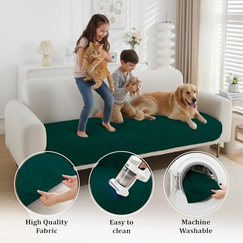 Image of 3 Seater Quilted Sofa Mat Cover | Elegant Green Sofa Protector for Living Room | Soft, Washable | Perfect for Enhancing Living Room Interiors