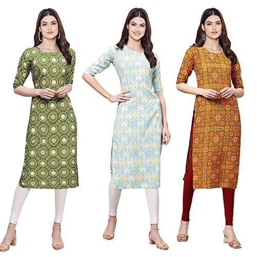 Image of Pinkmint Women's Crepe Digital Print Straight Kurta [Pack of 3] (CKB 337-330-336)