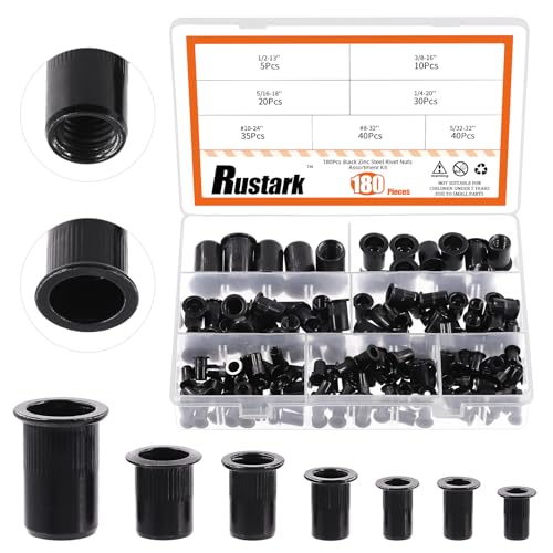 Écrous à rivets SAE en acier au carbone plaqué zinc noir (coffret de 180 pièces)