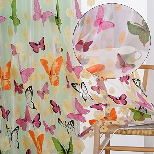 100 x 200 CM Butterfly Pattern Shadow Curtain Grommet Window Curtain Embroidery Net Curtain for Living Room Bedroom Coffee Shop