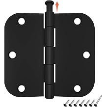 HOSOM 3 Pack Rounded Door Hinges 3.5 x 3.5 inch, 5/8 Radius, Matte Black