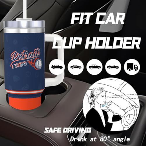 Image of Detroit 30 oz Tumbler with Handle and Straw,Car cup,100% Leakproof Insulated Tumbler with Lid and Straw,Made of Stainless Steel,Cup Holder Friendly Base,Classic Collection Gifts for Fans