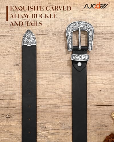 SUOSDEY Western Leather Belts for Women with Vintage Metal Buckle Belt4