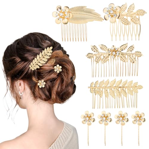 Braut Haarschmuck Hochzeit, 8 Stück Braut Haarschmuck Gold Haarspange Hochzeit Blumen Haarkamm Hochzeit Blatt Haarschmuck Blumen Haarklammer Brautschmuck Haare Kopfschmuck Haarklammer Hochzeit