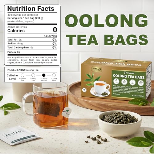 Image of LeafLea Oolong Tea Bags, 100% Pure Leaves, Smooth Toasted Notes, Sugar-Free
