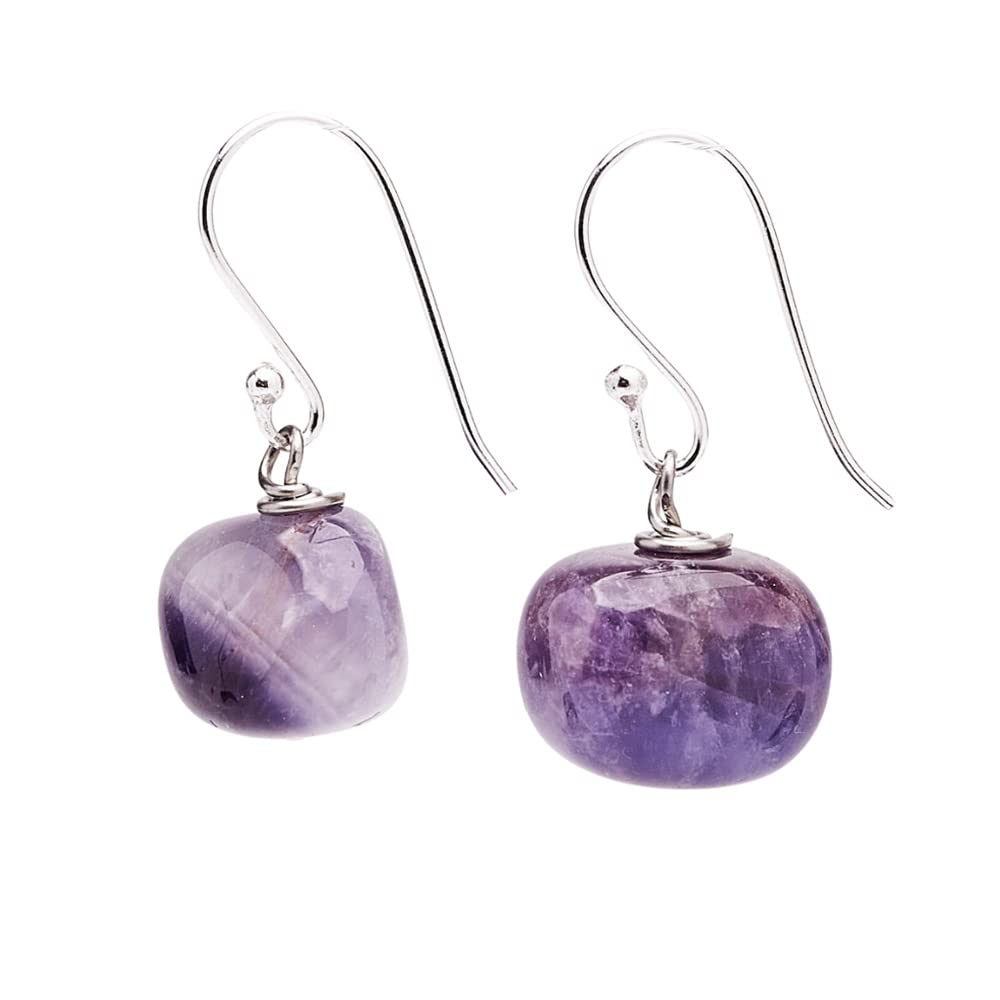 Boucles d'oreilles en perles de pierre naturelle faites à la main pour femme avec crochets en argent sterling - Idées cadeaux pour femme (Amethyst)